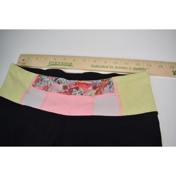 Lululemon Wunder Under Reversible Cropped Legging Floral Yellow Pink Womens 6 - Picture 2 of 8